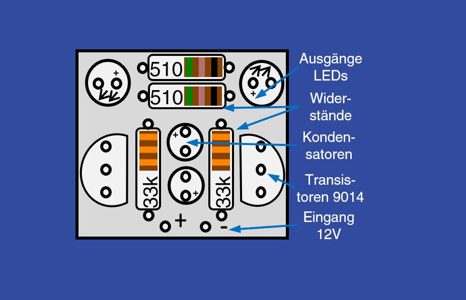 Schaltplan für den Zusammenbau DorrModellbau Blinkelektronik für Wechselblinker