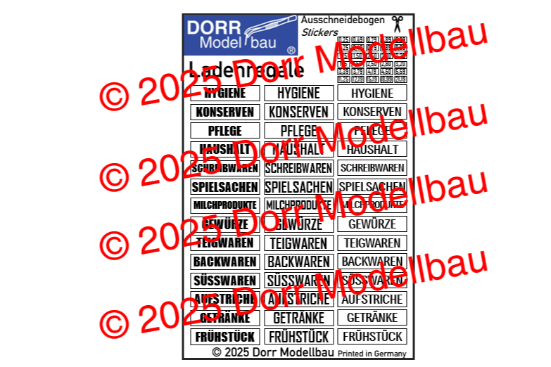 Lieferumfang Decals für Ladenregale Dorr Modellbau 