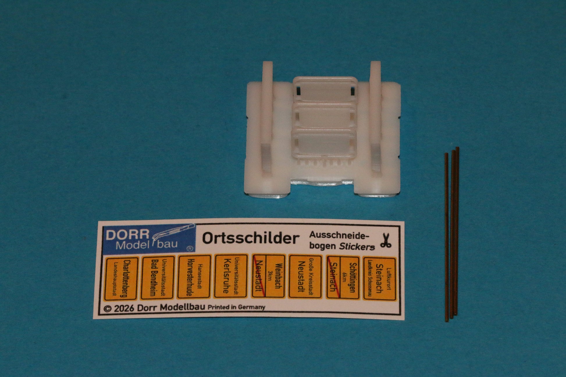 Lieferumfang des Sets Ortsschild von DorrModellbau im Maßstab H0 1:87