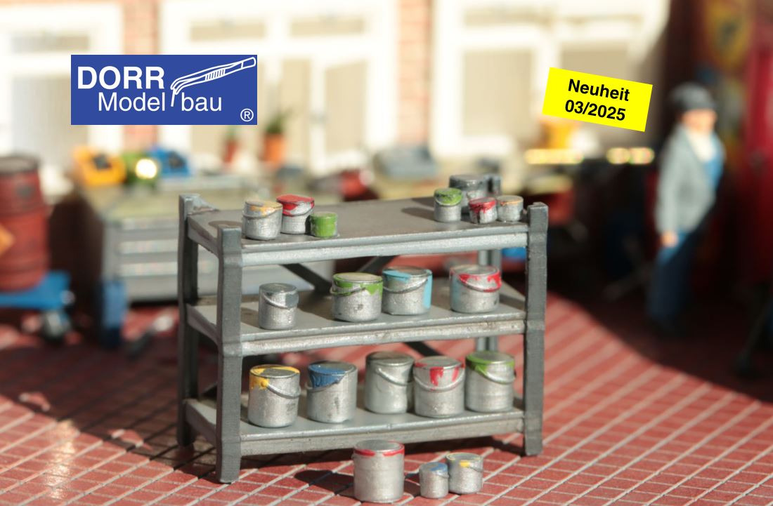 Neu - die maßstabsgetreuen Lackdosen von DorrModellbau in 3 verschiedenen Größen - ideal zur Ausgestaltung von Werkstätten und Inneneinrichtungen